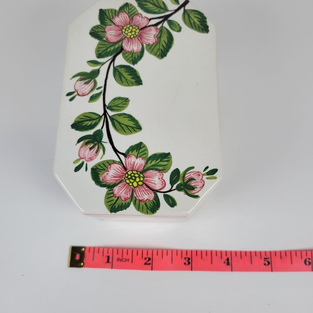Vtg Costa Italy Jewelry Trinket Box Hand-Painted Ceramic Floral Lidded Signed - Picture 10 of 11